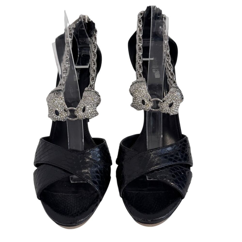 Roberto Cavalli Exotic Snakeskin Crystal Panther Platform Heels Size 39